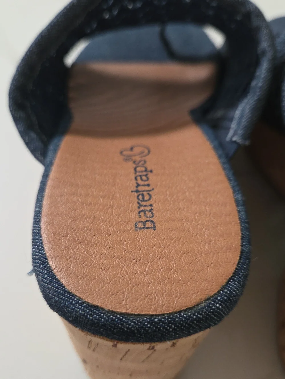 Baretraps Bethie Wedge, Denim Navy Woven Open-Toe Cork Wedge Mules